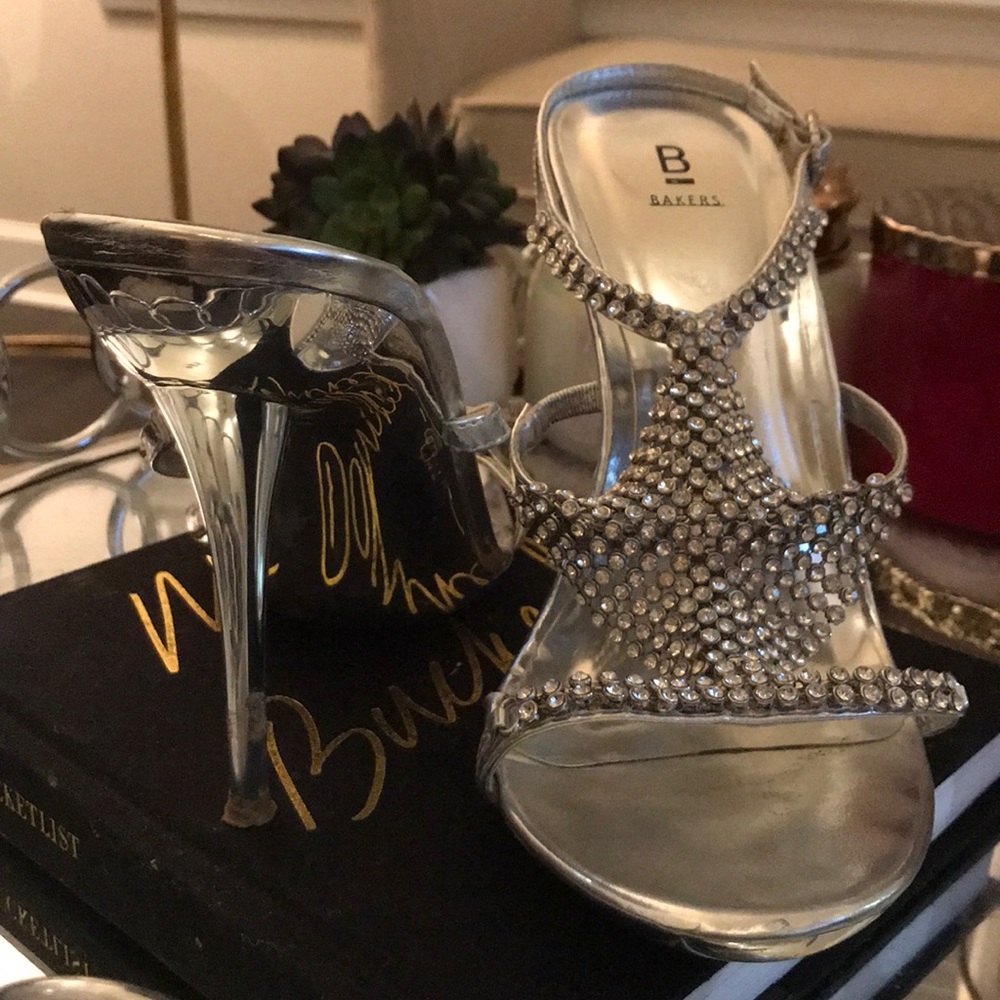 Silver Crystal Detailed Heels